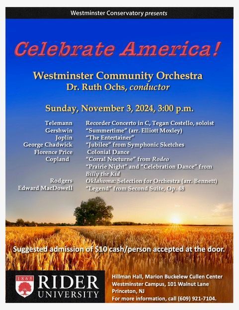 Two Conservatory concerts this weekend in Hillman Hall!

Saturday 11/2, 7:30pm
Faculty Recital: 山水畫 – Chinese Landscapes in Music, Poetry, and Ink 
Free Admission

Sunday 11/3, 3:00pm
Westminster Community Orchestra: Celebrate America! 
$10 cash/person suggested at the door