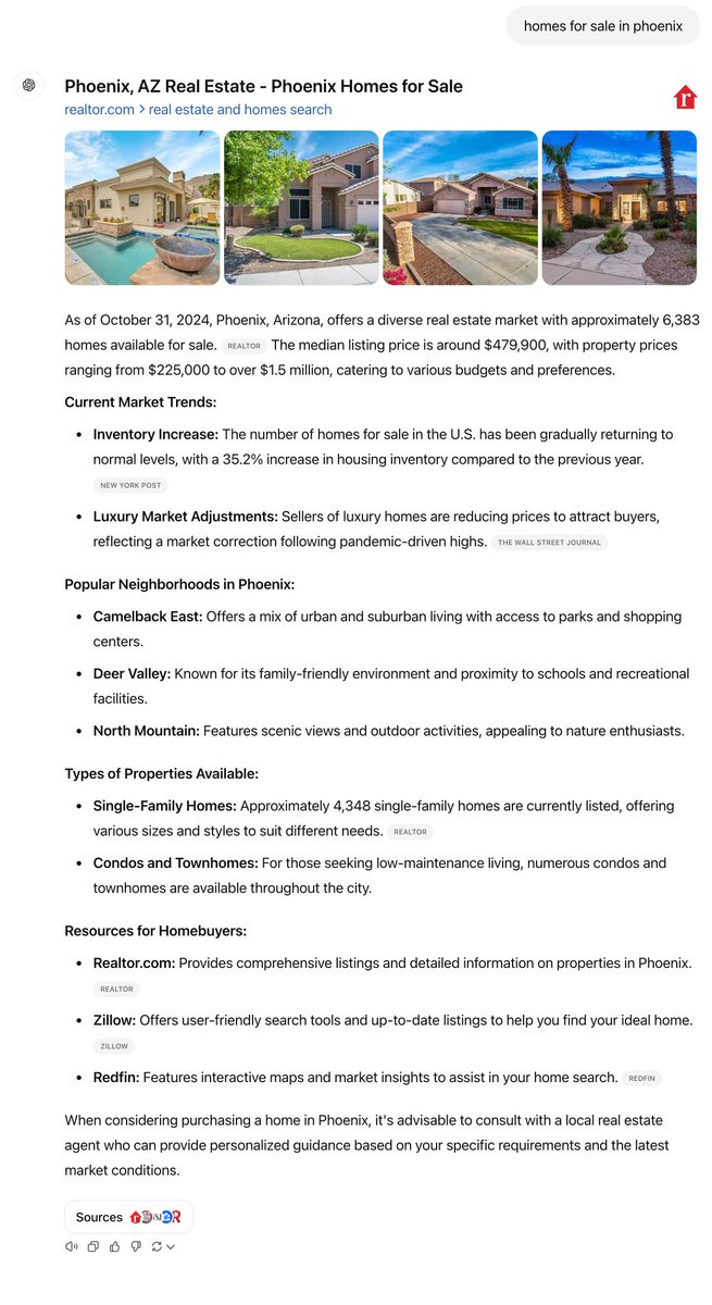seosavvyagent's tweet photo. In some cases, I was pleasantly surprised at the results -- i.e., open houses near me this weekend.

But in other cases, not so much -- i.e., "homes for sale in Phoenix" doesn't show me a single home for sale in Phoenix. https://t.co/Mgigu89eKK