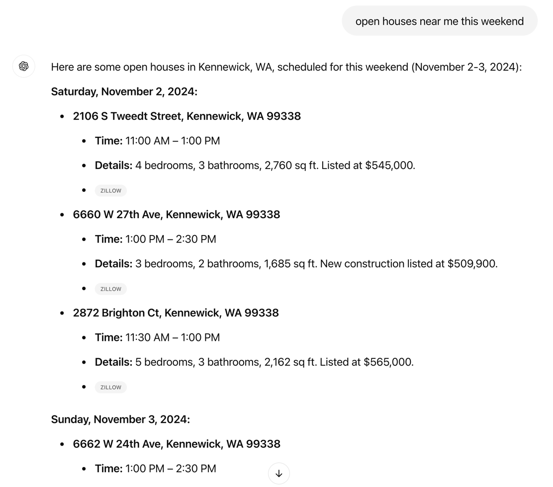 seosavvyagent's tweet photo. In some cases, I was pleasantly surprised at the results -- i.e., open houses near me this weekend.

But in other cases, not so much -- i.e., "homes for sale in Phoenix" doesn't show me a single home for sale in Phoenix. https://t.co/Mgigu89eKK