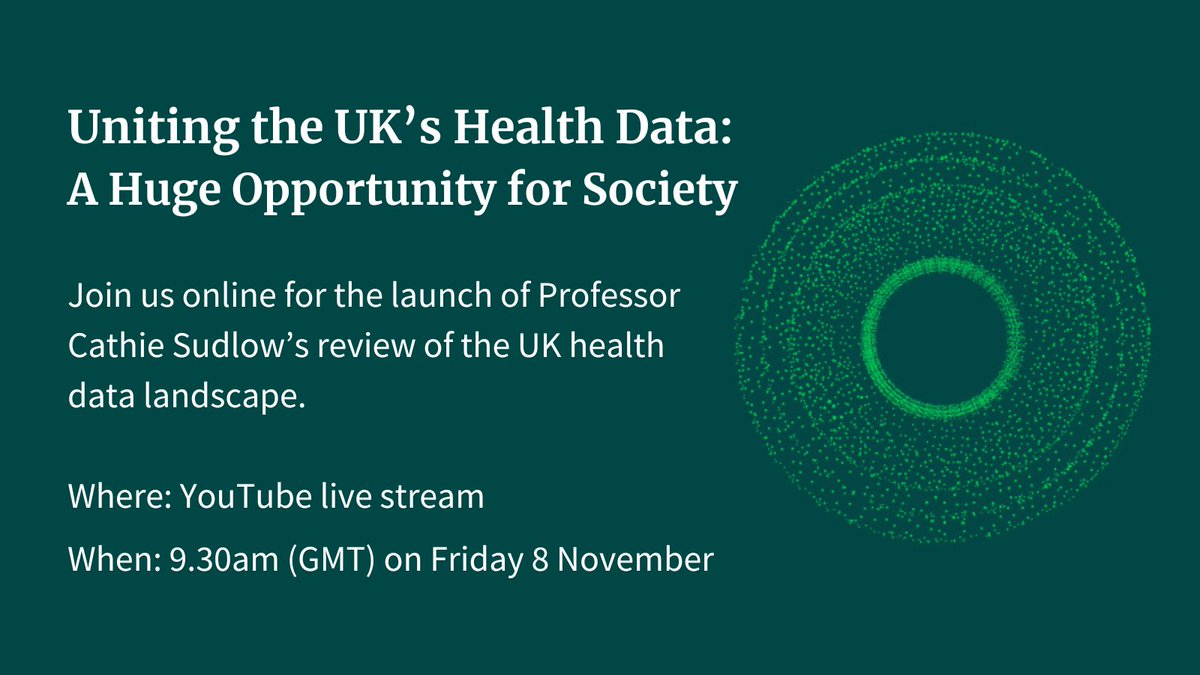 Health Data Research UK (HDR UK) (@hdr_uk) on Twitter photo 📣 One week until the #SudlowReview of UK health data is launched!
Join online to hear about the review’s key findings, recommendations and insights from experts in health data research, patient and public engagement, and policy.
➡️ Learn more and watch live: 📣 One week until the #SudlowReview of UK health data is launched!
Join online to hear about the review’s key findings, recommendations and insights from experts in health data research, patient and public engagement, and policy.
➡️ Learn more and watch live: