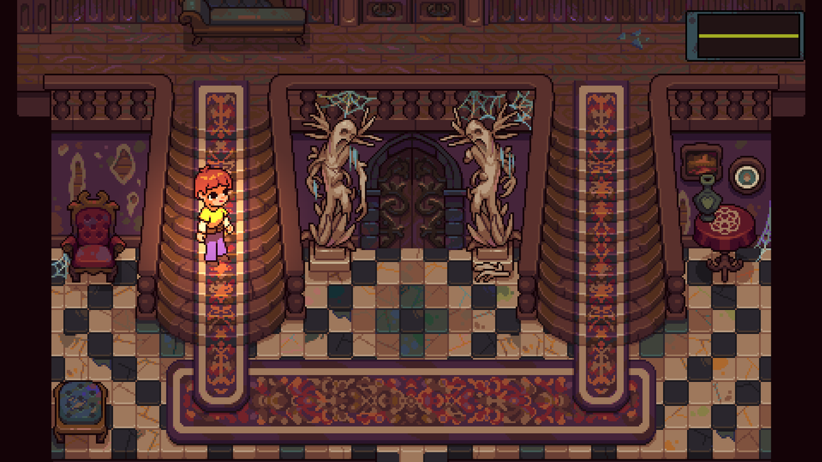 A little preview of the main hall I did for Final Girl Liz, now playable for free on itch . io 🎃