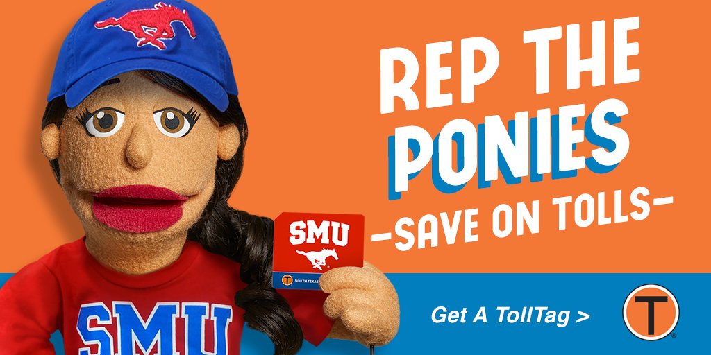 Michaelrey1037's tweet photo. Are you headed to SMU’s Homecoming game tomorrow? Take care of all your tolling needs or get a SMU TollTag at the Boulevard – we’ll be onsite!  #GoPonies! https://t.co/Fz9aVVviGZ