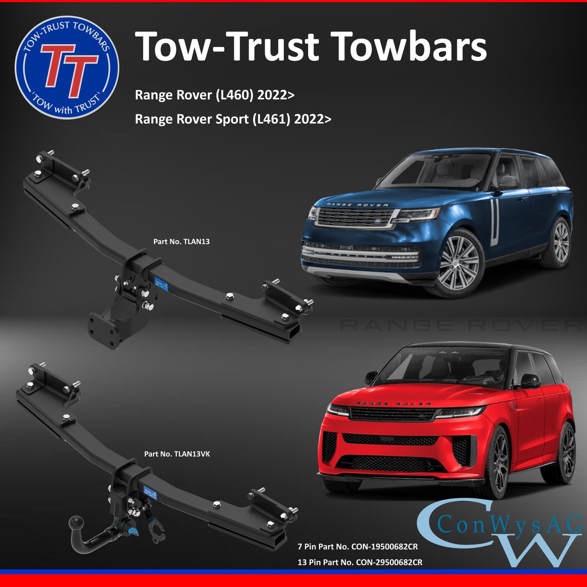 🚨 New Product Launch 🚨 

We Are Excited To Announce The Launch Of Our Towbar &amp; Vehicle Specific Wiring Kit Range For The RANGE ROVER L460 &amp; RANGE ROVER SPORT L461,

 #TTT #TowTrust #TowingTheNation #TowWithTrust #Camping #Touring #Holiday #Towbar #NewRelease #Rangerover