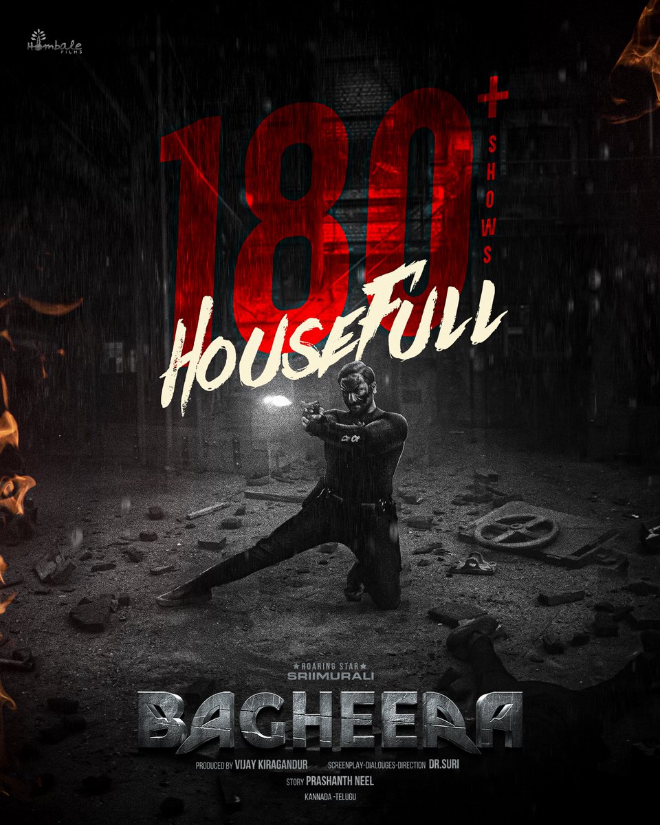 #SRIIMURALI (@srimuraliii) on Twitter photo HouseFULL of LOVE 🤩🔥 ಬಘೀರ
#Bagheera lighting up the big screens all over 💥
#BagheeraDeepavaliBlockbuster
<a href="/SRIMURALIII/">#SRIIMURALI</a> #DrSuri #PrashanthNeel <a href="/VKiragandur/">Vijay Kiragandur</a> <a href="/rukminitweets/">rukmini</a> <a href="/AJANEESHB/">B AJANEESH LOKNATH</a> <a href="/hombalefilms/">Hombale Films</a> <a href="/ChaluveG/">Chaluve Gowda</a> <a href="/prakashraaj/">Prakash Raj</a> <a href="/GarudaRaam/">Garuda Ram</a> <a href="/aj_shetty7/">AJ shetty</a> <a href="/ChethanDsouza/">Chethan Dsouza</a> <a href="/rajakrishnan_mr/">Rajakrishnan</a> HouseFULL of LOVE 🤩🔥 ಬಘೀರ
#Bagheera lighting up the big screens all over 💥
#BagheeraDeepavaliBlockbuster
<a href="/SRIMURALIII/">#SRIIMURALI</a> #DrSuri #PrashanthNeel <a href="/VKiragandur/">Vijay Kiragandur</a> <a href="/rukminitweets/">rukmini</a> <a href="/AJANEESHB/">B AJANEESH LOKNATH</a> <a href="/hombalefilms/">Hombale Films</a> <a href="/ChaluveG/">Chaluve Gowda</a> <a href="/prakashraaj/">Prakash Raj</a> <a href="/GarudaRaam/">Garuda Ram</a> <a href="/aj_shetty7/">AJ shetty</a> <a href="/ChethanDsouza/">Chethan Dsouza</a> <a href="/rajakrishnan_mr/">Rajakrishnan</a>