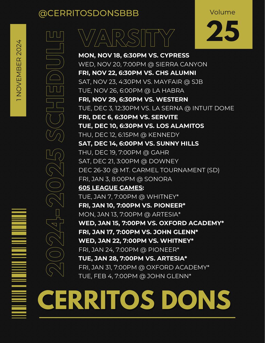 CerritosHS (@cerritoshs) on Twitter photo Check out our Boys Basketball 🏀🗑️2024-2025 VARSITY SCHEDULE Check out our Boys Basketball 🏀🗑️2024-2025 VARSITY SCHEDULE