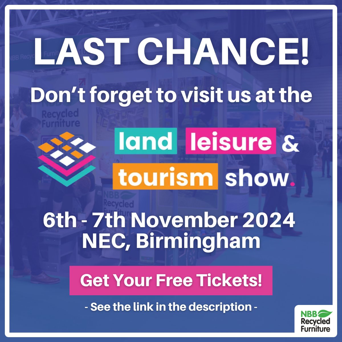 🌟 Last chance to grab your tickets for the Land, Leisure, and Tourism Show! 🌟

You can register for tickets via the link below: 
lltshow.com

We will be there at Stand FM600. Come say hello and have a chat!

#NBBRecycledFurniture #LandLeisureTourismShow #FreeTickets