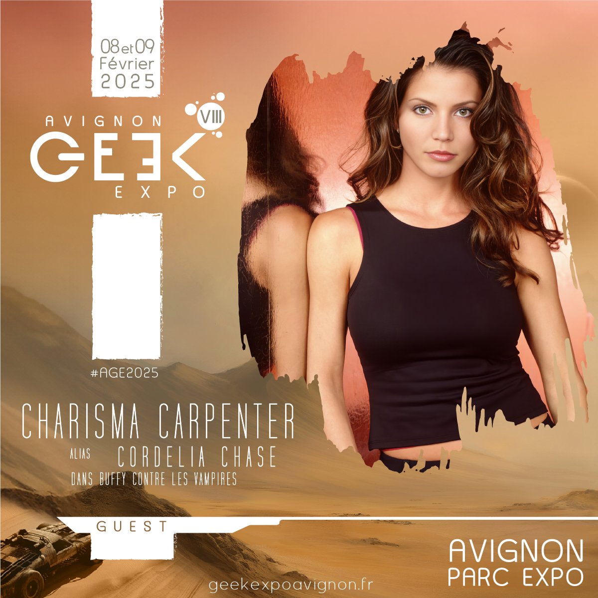 Nous aurons le plaisir d’accueillir Charisma Carpenter pour la 8eme édition d’Avignon Geek Expo . 

Vous pourrez venir la voir en conférence et la retrouver en séance de dédicaces et de photocall durant tout le weekend .

Notre billetterie ➡️ geekexpoavignon.fr/billetterie/