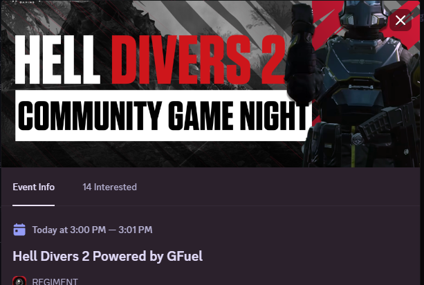 Regiment Community Game Night: <a href="/helldivers2/">HELLDIVERS™ 2</a> 

If you like supporting #Vets | #TheRegiment | #GFUEL, you can't miss the stream tonight. We are starting around 7 p.m. Eastern Time.

Twitch: twitch.tv/roguekgbkilla
YouTube: youtube.com/@RogueKGBKilla