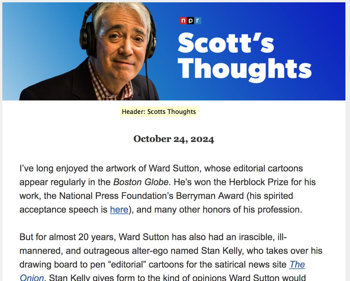 WardSutton's tweet photo. I  was very honored to be interviewed by Scott Simon from NPR about my  creation of Stan Kelly and the exhibition at Subliminal Projects in LA.  You can read the piece here: https://t.co/mwWJTN77pr
@nprscottsimon @NPR @TheOnion https://t.co/FIQMDTGluW