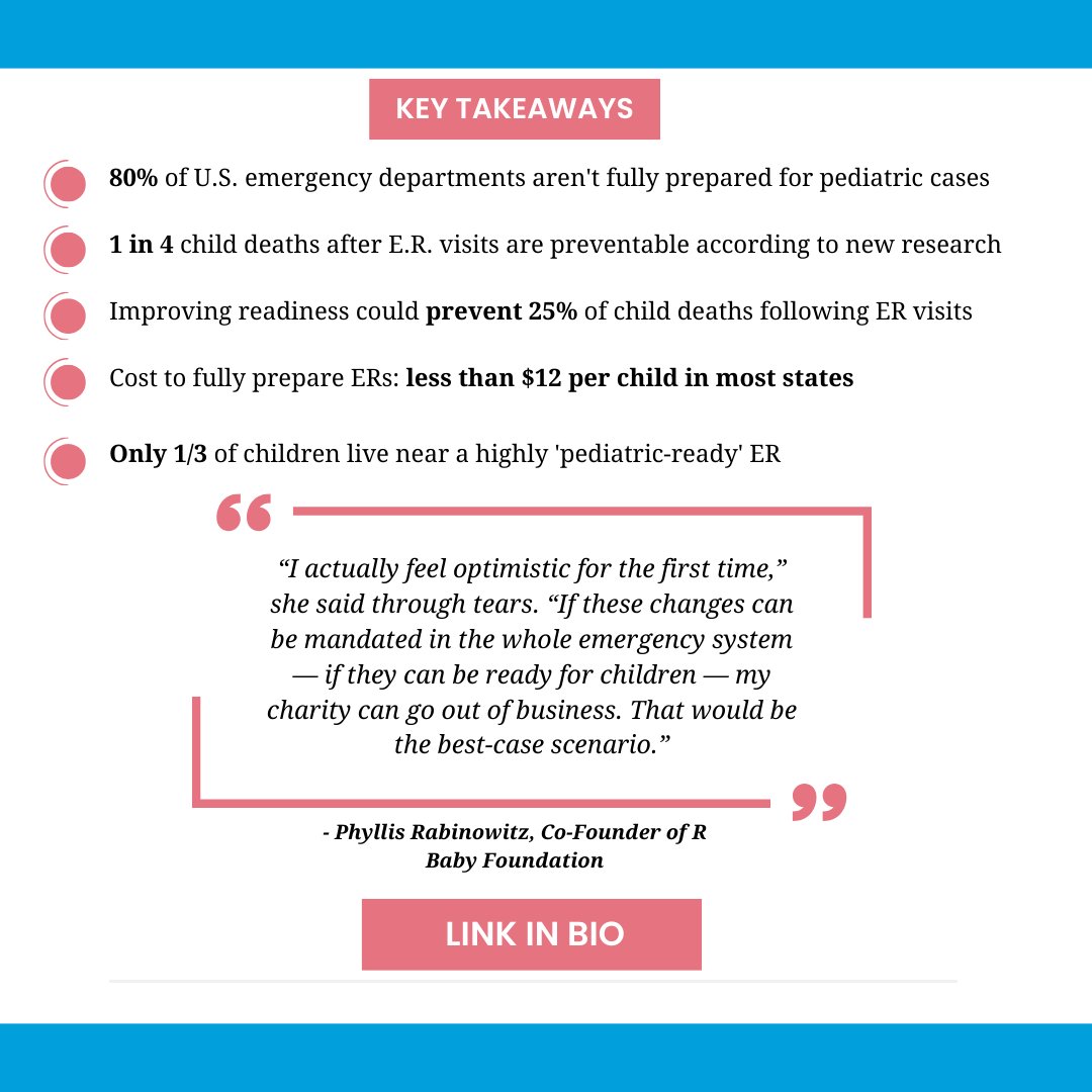 BREAKING: “1 in 4 child deaths after E.R. visits are preventable,” according to new research &amp; the New York Times.
You can read the full article here: nytimes.com/.../child-deat…