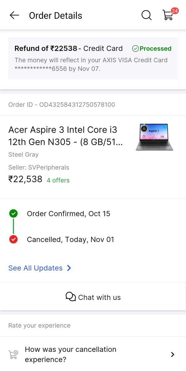 unifyingcongres's tweet photo. I had a very bad experience with @Flipkart ,I have placed an order on date 15 Oct 2023, I was really excited that I got the laptop at the best price by using a credit card discount but today I received a message that it got cancelled.. Can't fulfill my expectations.#Disgusting https://t.co/w3EM2dI55V