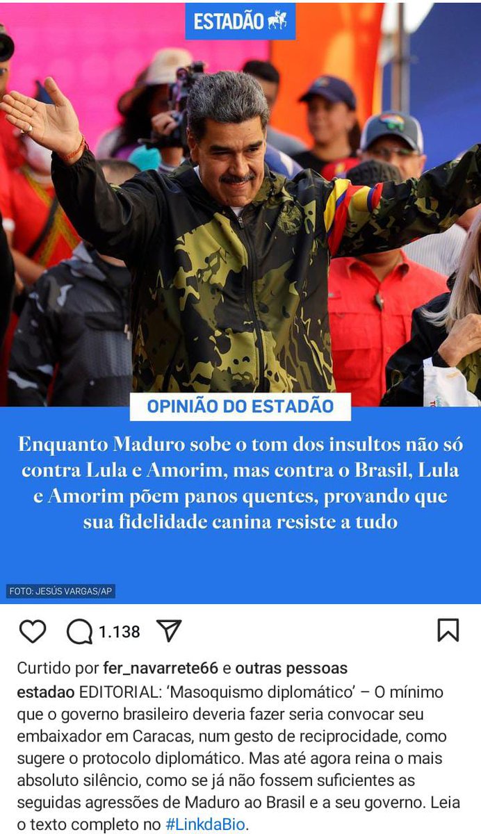 guedeslevy's tweet photo. @Estadao , podemos afirmar  que @LulaOficial é o  tchutchuca do Maduro?

#lulatchutchucadomaduro https://t.co/tjmBo2FhqC