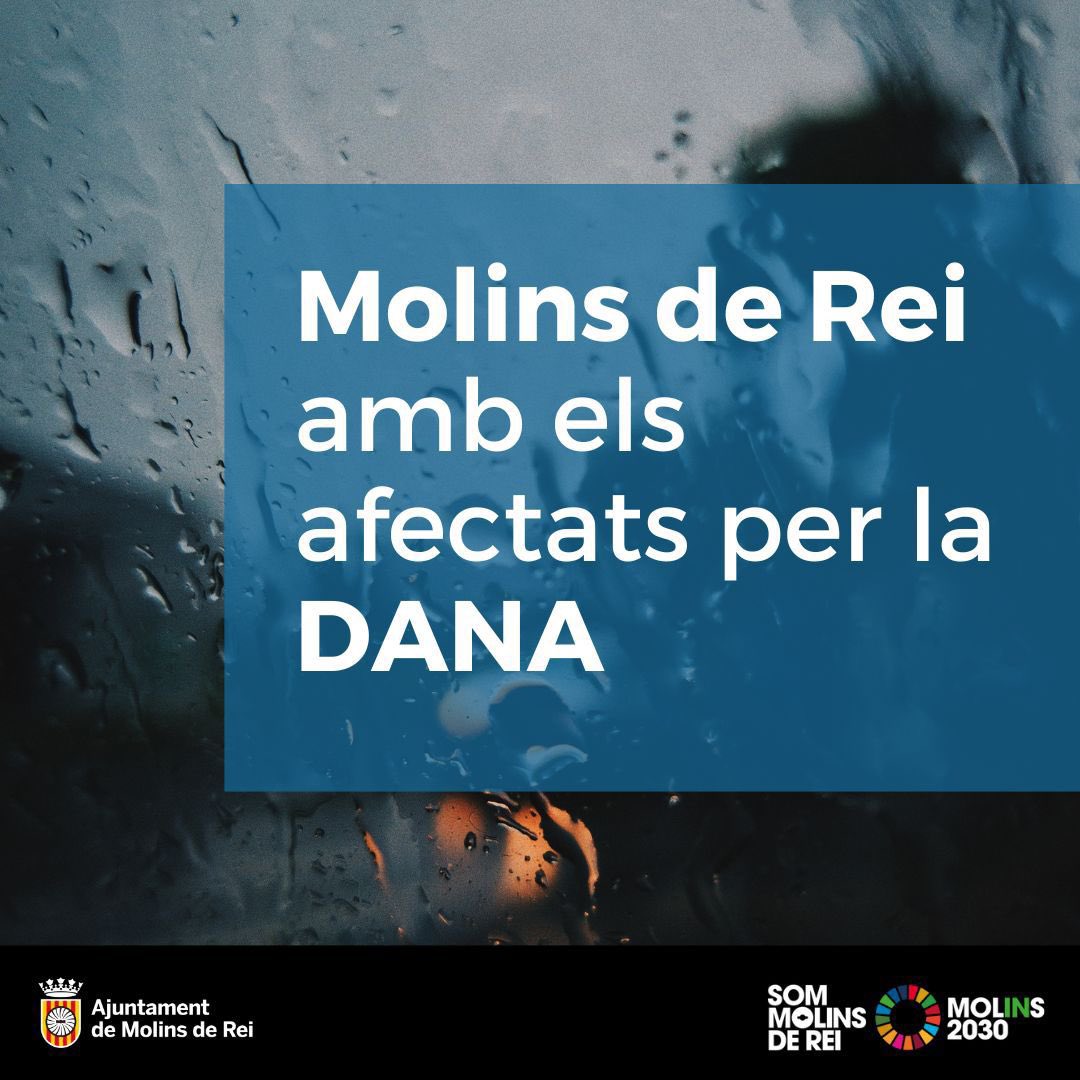 🆘 Davant la situació d’emergència que està vivint la Comunitat Valenciana: 

👉🏼 Des de Molins de Rei, estem canalitzant tota la ajuda en forma d’aportacions econòmiques a través de Creu Roja Catalunya, que està operant al territori i coneix de primera mà les necessitats.