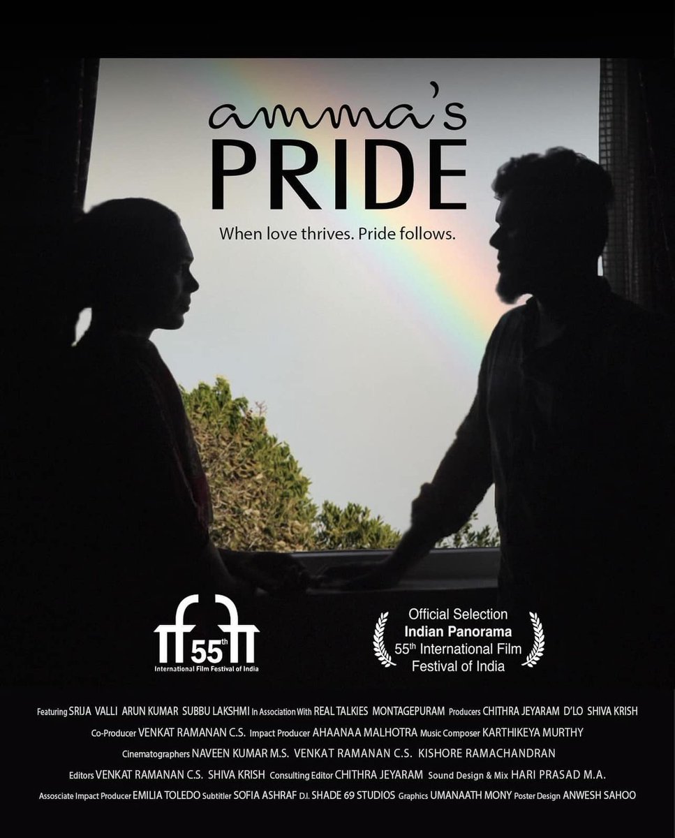 Chithra Jeyaram 🎥 (@realtalkies) on Twitter photo FINALLY ❣️
AMMA'S PRIDE
INDIA PREMIERE
On Nov 24th at 12:25 PM, we’ll share Srija & Valli’s story with audiences in India as part of the Indian Panorama that celebrates the diversity and richness of Indian cinema - <a href="/IFFIGoa/">International Film Festival of India</a> <a href="/nfdcindia/">NFDC India</a>
#iffiindianpanorama #55IFFI #LGBTQIAfilms FINALLY ❣️
AMMA'S PRIDE
INDIA PREMIERE
On Nov 24th at 12:25 PM, we’ll share Srija & Valli’s story with audiences in India as part of the Indian Panorama that celebrates the diversity and richness of Indian cinema - <a href="/IFFIGoa/">International Film Festival of India</a> <a href="/nfdcindia/">NFDC India</a>
#iffiindianpanorama #55IFFI #LGBTQIAfilms