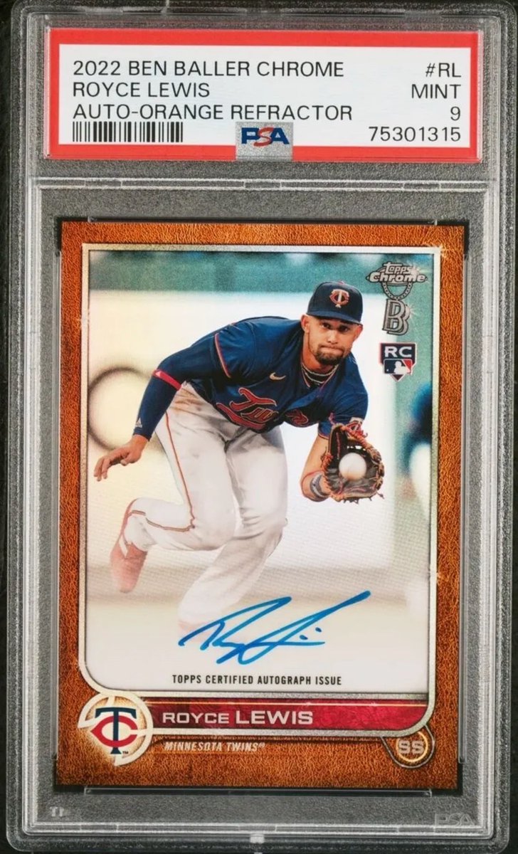 CardsDustin's tweet image. Picked up a beast Royce! 🔥🔥🔥
2022 Topps Chrome Ben Baller Royce Lewis Auto Orange Refractor /25 Rookie PSA 9