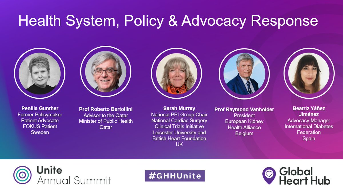 Health Systems, Policy and Advocacy Responses from different perspectives around the world. Our speakers today come from Sweden, Qatar, the UK, Belgium and Spain. We are uniting to highlight the urgent need for a focus on interconnected heart health issues – globally.
#GHHUnite