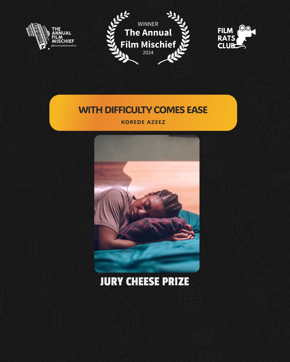 filmratsng's tweet photo. Jury Cheese Prize goes to WITH DIFFICULTY COMES EASE directed by Korede Azeez.

TAFM 2024. 🇬🇭🇳🇬🇹🇿

#theannualfilmmischief #TAFM #TAFM2024 #TUKO #Filmfestival #filmratsclub #AfricanStorytellers #Africanfilmmakers #filmmaking #shoottheculturetoo https://t.co/Vzd9ztc3wR