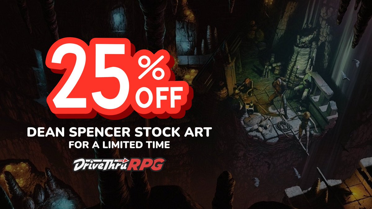 Looking for artwork for your next project?
Or an NPC or two for your next game?

🥳 <a href="/DeanSpencerArt/">Dean Spencer Art 🏴󠁧󠁢󠁥󠁮󠁧󠁿</a>, creator of beautiful handmade stock art, is running a sale for 25% off for a limited time!

🎨 Choose from a huge library of choices today!
➡️ drivethrurpg.com/en/publisher/8…