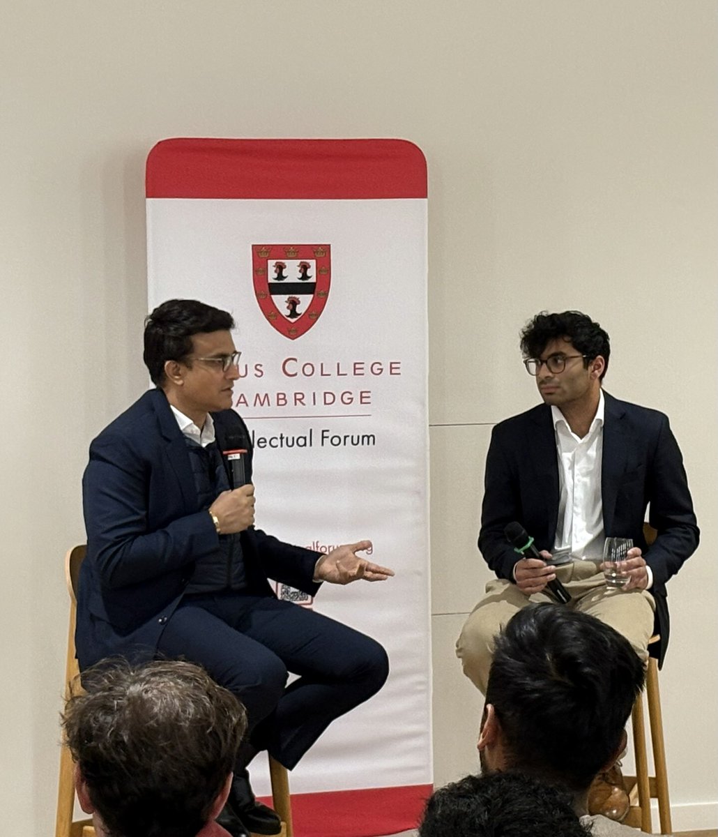 Julian Huppert (@julianhuppert) on Twitter photo So excited to have the legend Sourav Ganguly here <a href="/IntellForum/">Intellectual Forum</a> <a href="/JesusCollegeCam/">Jesus College</a>!
He’s currently chatting with students - led by our Student Union President, Adi Mishra.
In-person tickets for 7:30 are sold out, but you can still join in online via zoom. tickettailor.com/events/intelle… So excited to have the legend Sourav Ganguly here <a href="/IntellForum/">Intellectual Forum</a> <a href="/JesusCollegeCam/">Jesus College</a>!
He’s currently chatting with students - led by our Student Union President, Adi Mishra.
In-person tickets for 7:30 are sold out, but you can still join in online via zoom. tickettailor.com/events/intelle…