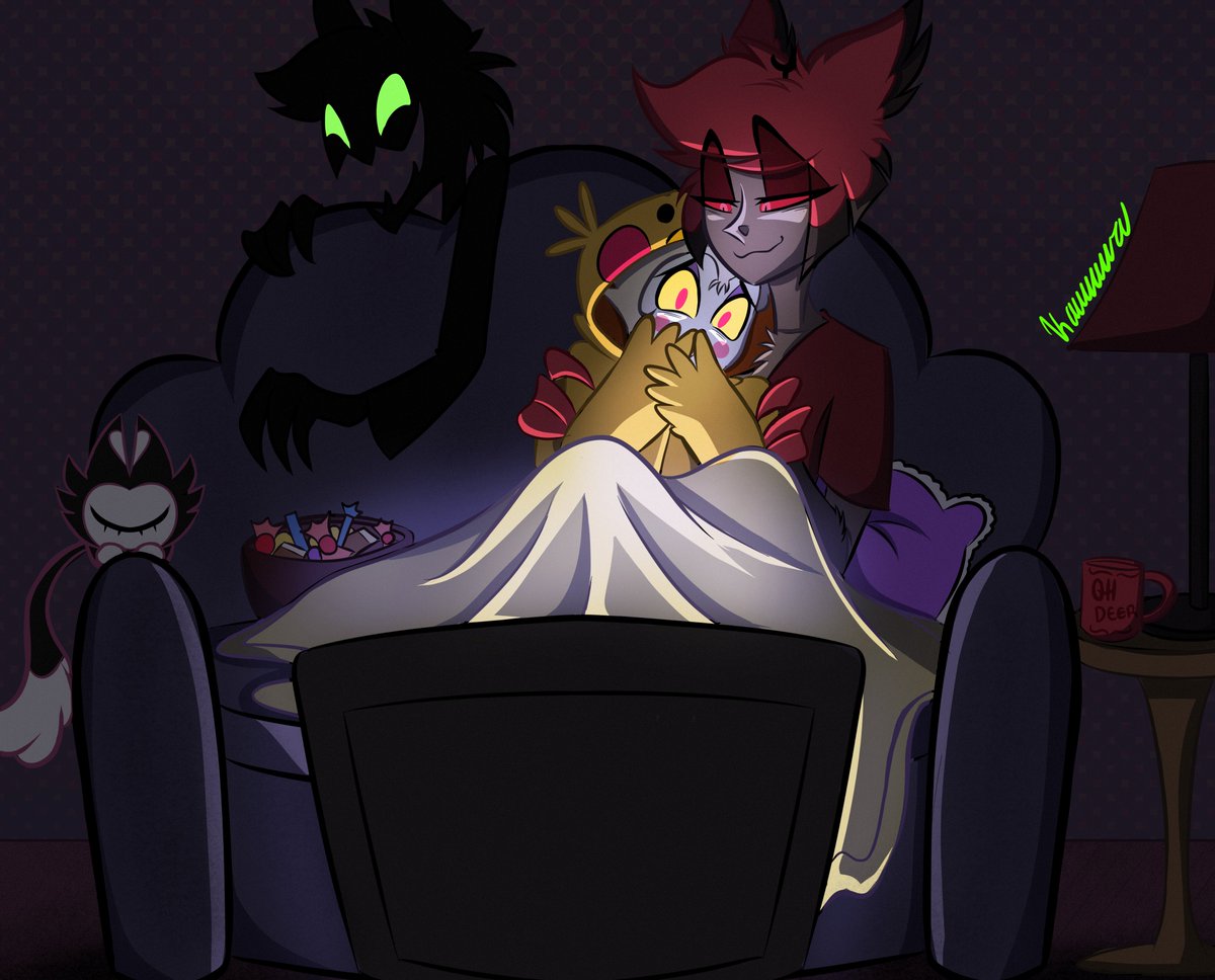 day 7 of #radioappletrickortreat : Free day! After an eventful week the boys spend a night cuddled on the couch watching horror movies. This is a collab with <a href="/eliniei/">Ellie the Chaos Demon</a> with the last chapter of their trick or treat week fic!! Link will be down below #radioapple #appleradio