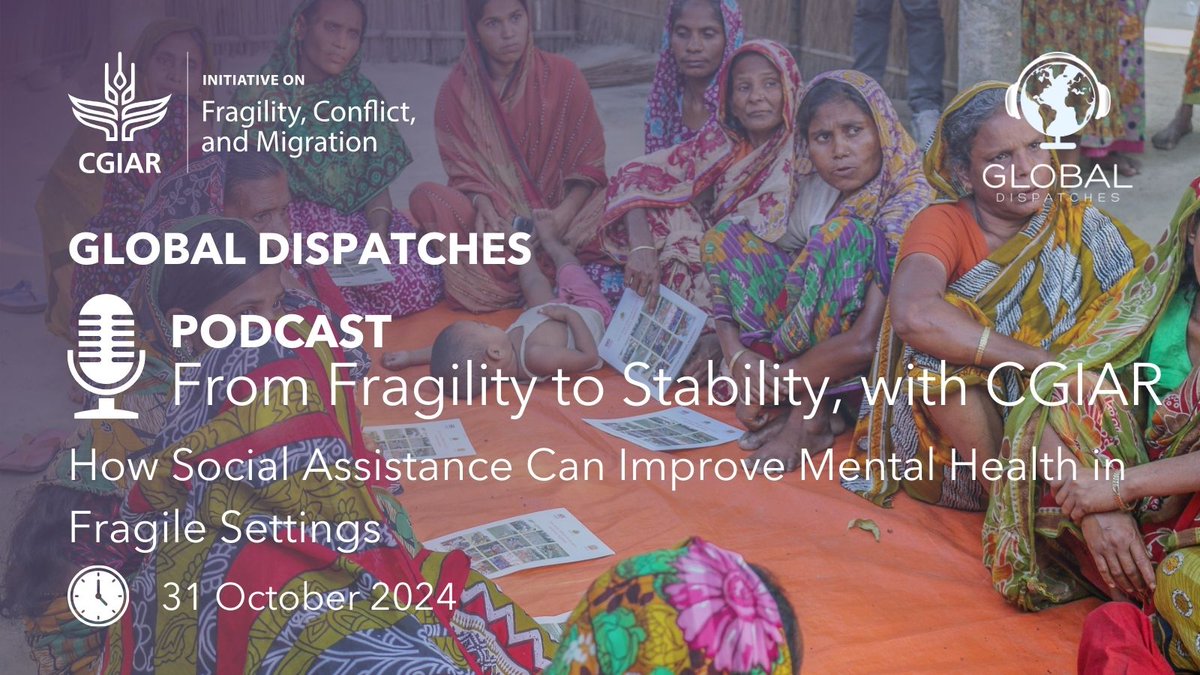 CGIAR's tweet image. #DYK women experience increased symptoms of stress &amp;amp; depression due to armed conflict?

🆕 #GlobalDispatches episode w/ Melissa Hidrobo, @m_mulford &amp;amp; Adiam Hagos Hailemichael on how social assistance helps: on.cgiar.org/3AuHJpJ

#FCMInitiative @IFPRI @WorldVision @WorldBank