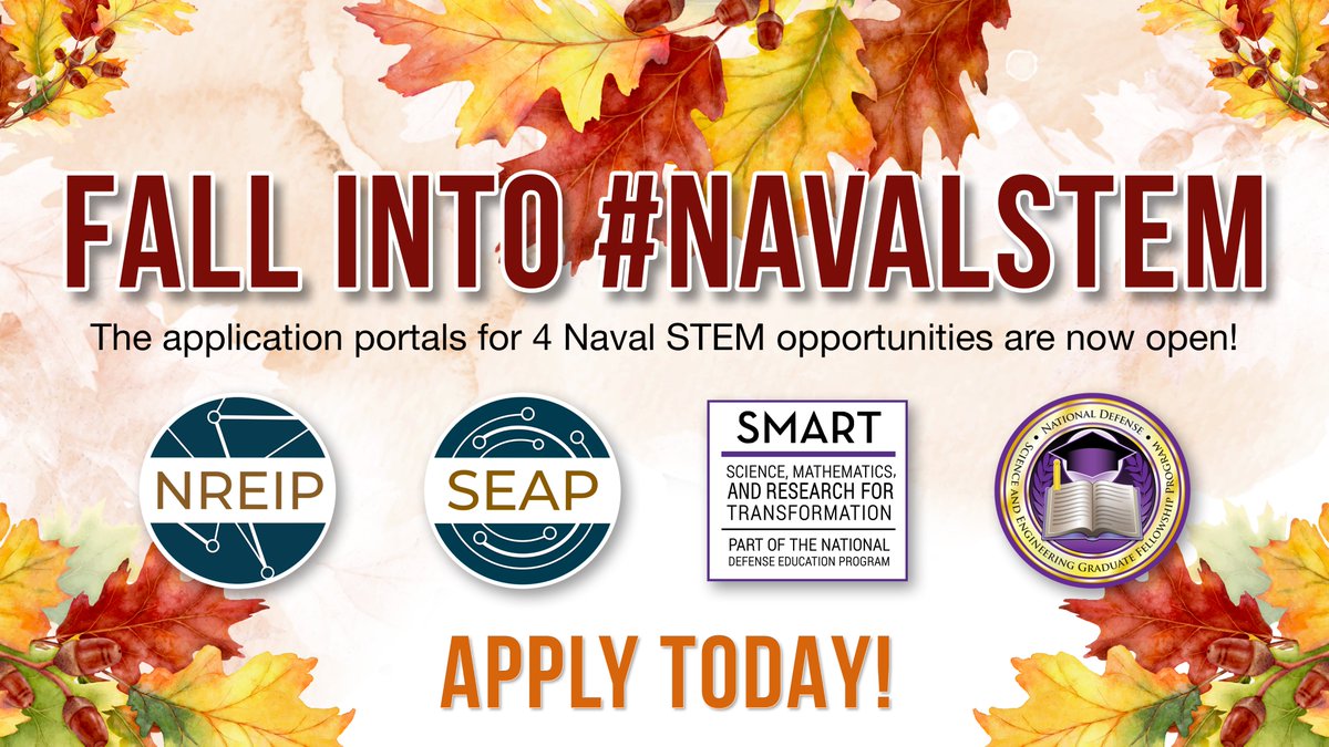 USNavyResearch's tweet image. TODAY is the LAST DAY to apply for #NavalSTEM opportunities #SEAP, #NREIP and #NDSEG! 
SEAP &amp;amp; NREIP: navalsteminterns.us
NDSEG: ndseg.sysplus.com