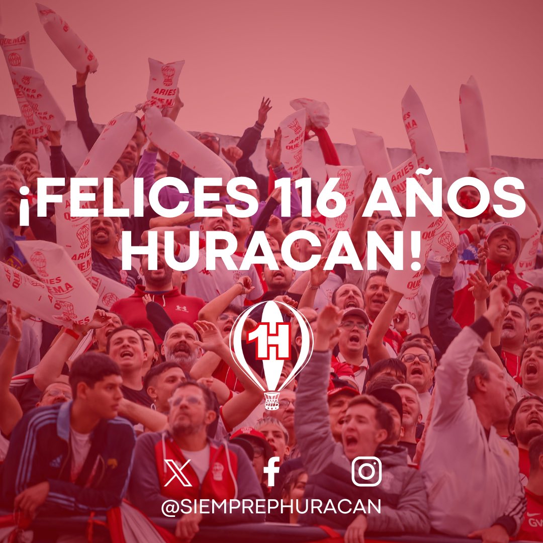 FolchiFernando's tweet photo. Felices 116 años a toda la familia Quemera!!!! A Huracan todo sin pedirle nada (XxHxX) https://t.co/m2y6ecOhIk