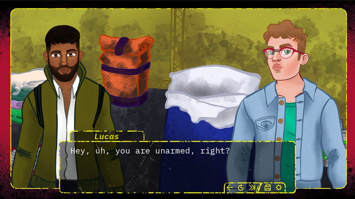 DesertofAsh's tweet photo. DESERT OF ASH: a Post-Apocalyptic Gay Sex Simulator is a #nsfw gay visual novel set in a world that has burned to ash.

🔥Search for supplies
🔥Trade with other survivors
🔥Hook up with hot guys!

Try the demo and wishlist on Steam!

#PitchYaGame https://t.co/8BdSZegpig