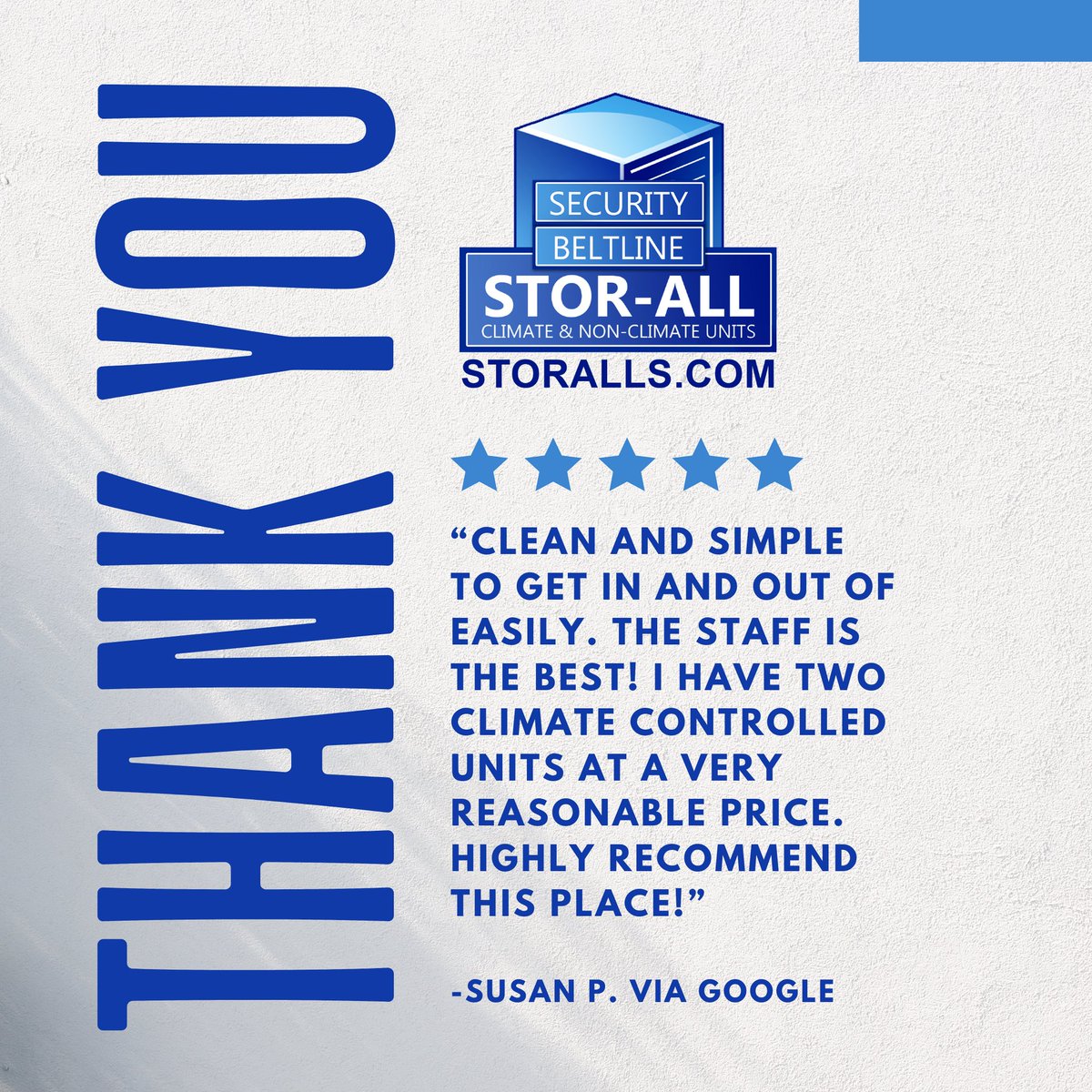 Stor_Alls's tweet image. 🌟 Client Review Spotlight
Thank you, Susan!
Security Stor-All: 4175 Government Blvd, Mobile, AL 36693 📱 (251) 660-0366
Beltline Stor-All: 1268 West Interstate 65 Service Rd S, Mobile, AL 36609 📱 (251) 343-6999
#ClimateControlled #StorageMadeEasy #HighlyRecommended #StorAll
