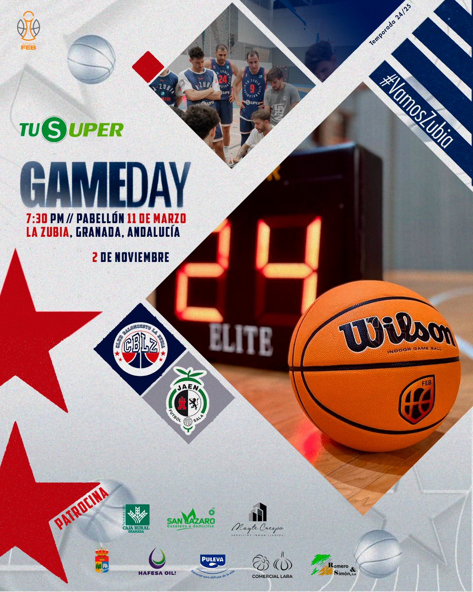 🏆 Jornada 4 #TerceraFEB
🆚 <a href="/JaenFSbasket/">Jaén Paraíso Interior FS Baloncesto</a>
📆 Sábado 2 de noviembre.
⌚ 19:30 horas.
🏟️ Pabellón 11 de marzo.
🎫 4 euros 🎟️ Abono 28 euros.
📢 #VamosZubia 

clubbaloncestolazubia.com/tu-super-cb-la…