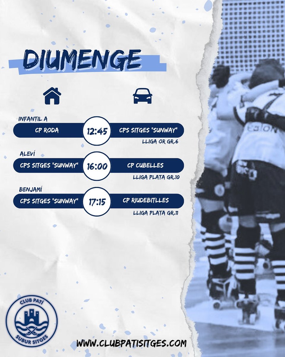 HoqueiSitges's tweet photo. 📅⏰🏑🛼Partits de la jornada (1, 2 i 3 de novembre de 2024)

📸 https://t.co/izg5l1eJEO

ℹ️ https://t.co/DdfRG53MZ6

Som-hi, equips! Som-hi, Sitges!! 💪💙🤍

#hoqueipatins #hockey #hockeysobrepatines #rinkhockey #hoqueipista #hoqueiempatins #hoqueisitges #hoquei #Sitges https://t.co/A6A1oNqbST