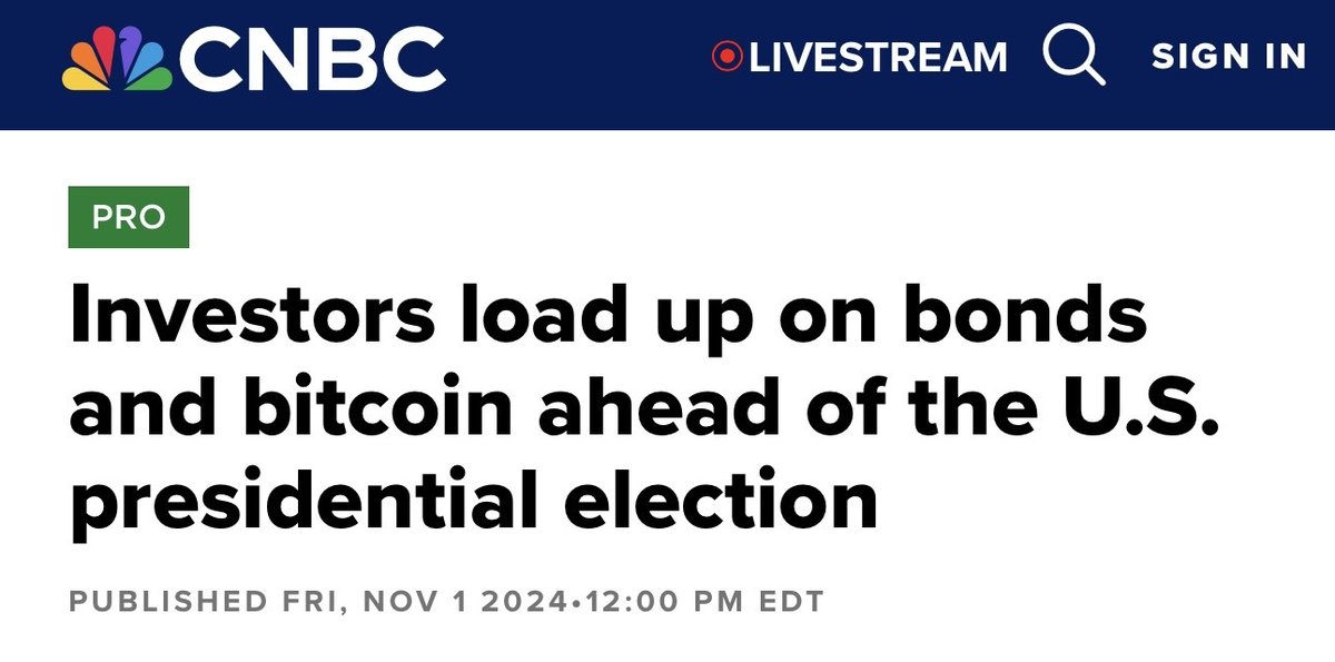 BitcoinMagazine's tweet image. JUST IN: CNBC says "investors load up on #Bitcoin ahead of the U.S. presidential election" 👀🇺🇸