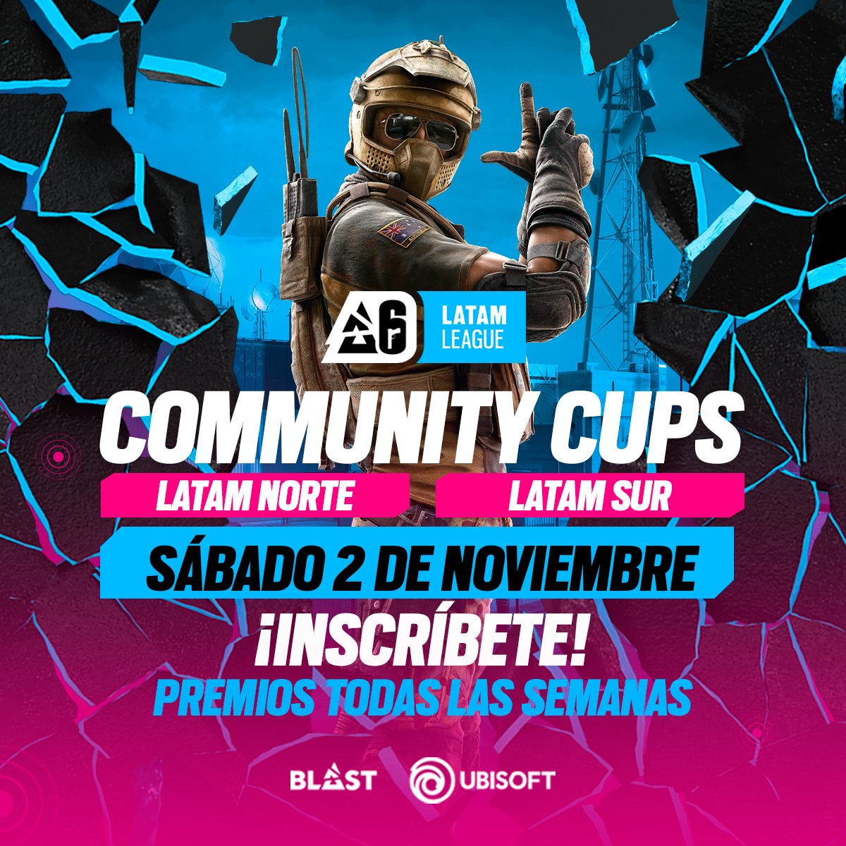 R6esportsES's tweet photo. 🎮 ¡Community Cups mañana! 🎉
📍 Latam Norte / Latam Sur
📅 Sábado 2 de noviembre
¡Inscríbete y compite por premios cada semana! 🏆🔥
Latam Norte ➡️ https://t.co/JEecFsxblW
Latam Sur ➡️ https://t.co/mdwGtdPGFB
#CommunityCups #R6Latam #RainbowSixSiege https://t.co/XF8mx08e4s