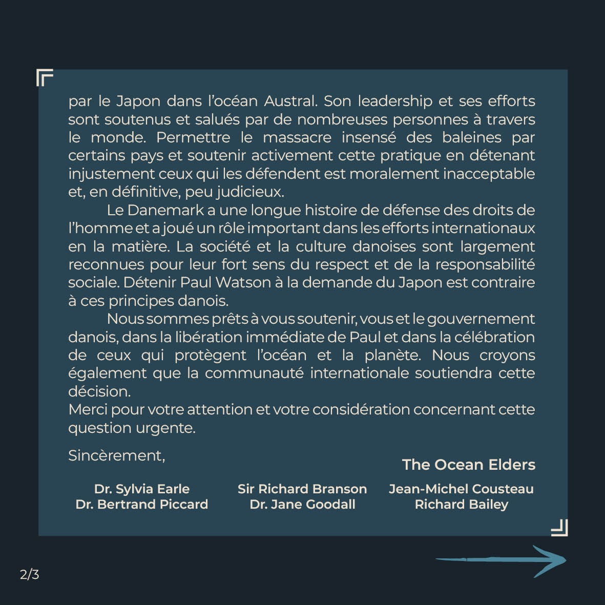 SeaShepherdFran's tweet image. Merci au Dr @JaneGoodallInst, @SylviaEarle, @richardbranson, Jean-Michel Cousteau, @bertrandpiccard et Richard Bailey pour cette lettre ouverte à Mette Frederiksen, Première ministre du Danemark à qui ils rappellent le caractère cruel, inutile (et aujourd’hui illégal) de la…