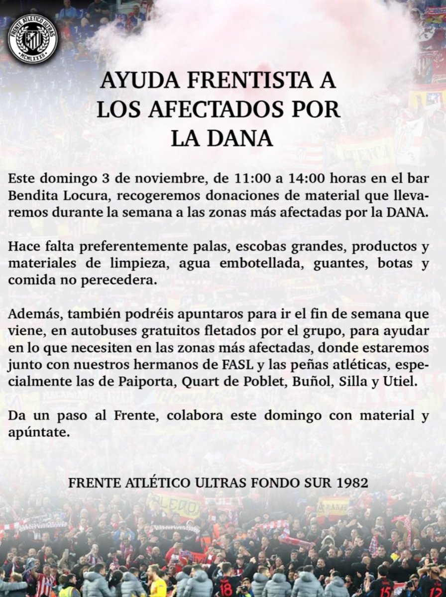 🚨Ayuda Frentista el domingo a los afectados por la DANA 🚨

De 11:00h a 14:00h
