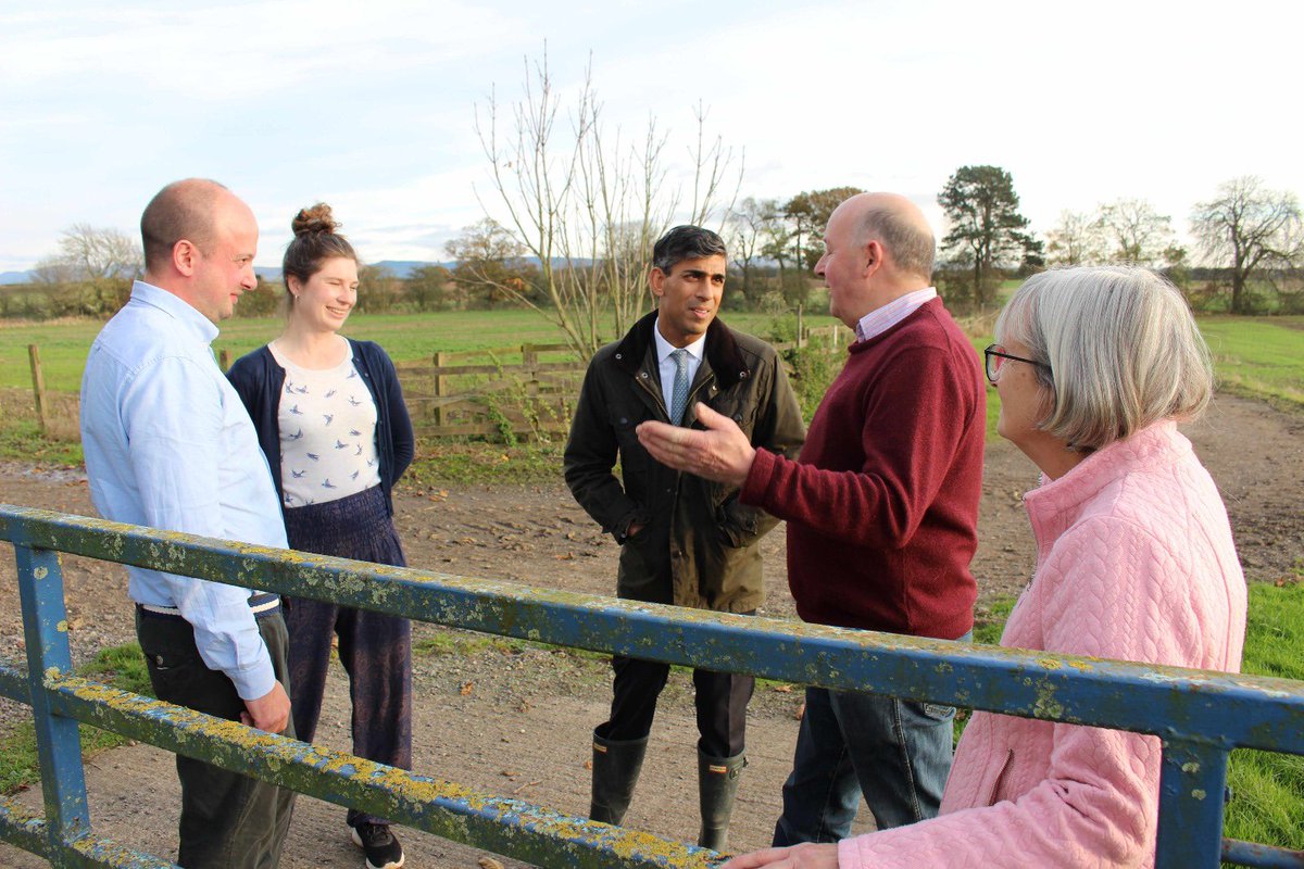 RishiSunak's tweet photo. Labour’s plan to eliminate Agricultural Property Relief risks the future of British farming.

Today I met with @NFUtweets and the Morrisons family on their farm near Northallerton to discuss the challenges they face and to offer my full support during these uncertain times. https://t.co/BUG5sJ5P62