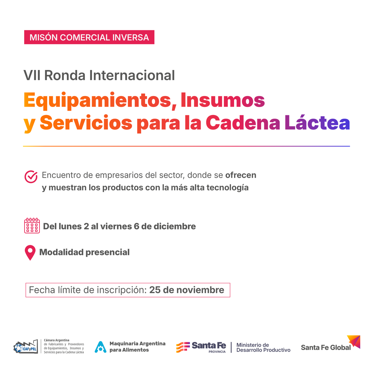 Convocatoria abierta: VII Ronda de Negocios Internacional de Equipamiento, Insumos y Servicios para la Cadena Láctea