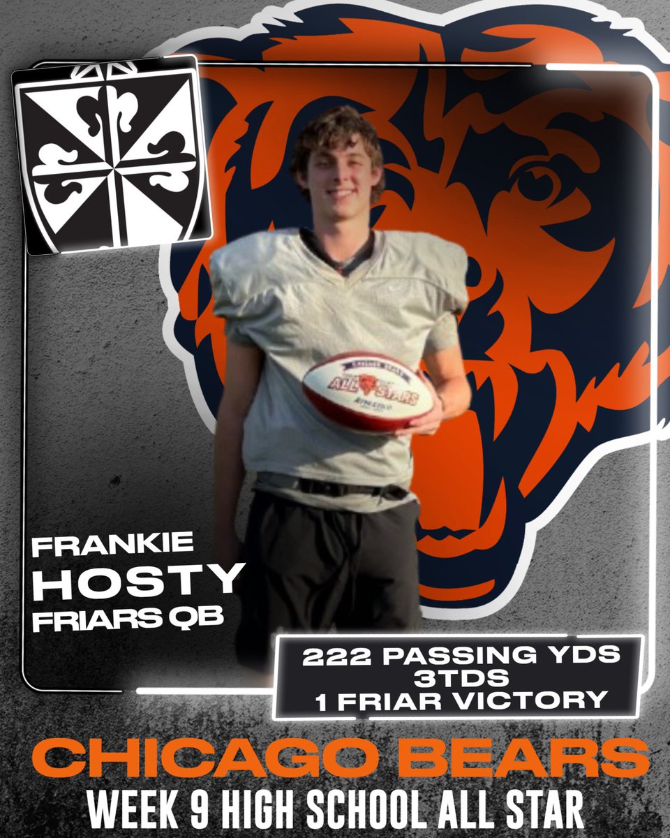 Congrats to Frankie Hosty for being the <a href="/ChicagoBears/">Chicago Bears</a> Week 9 High School All Star Winner!