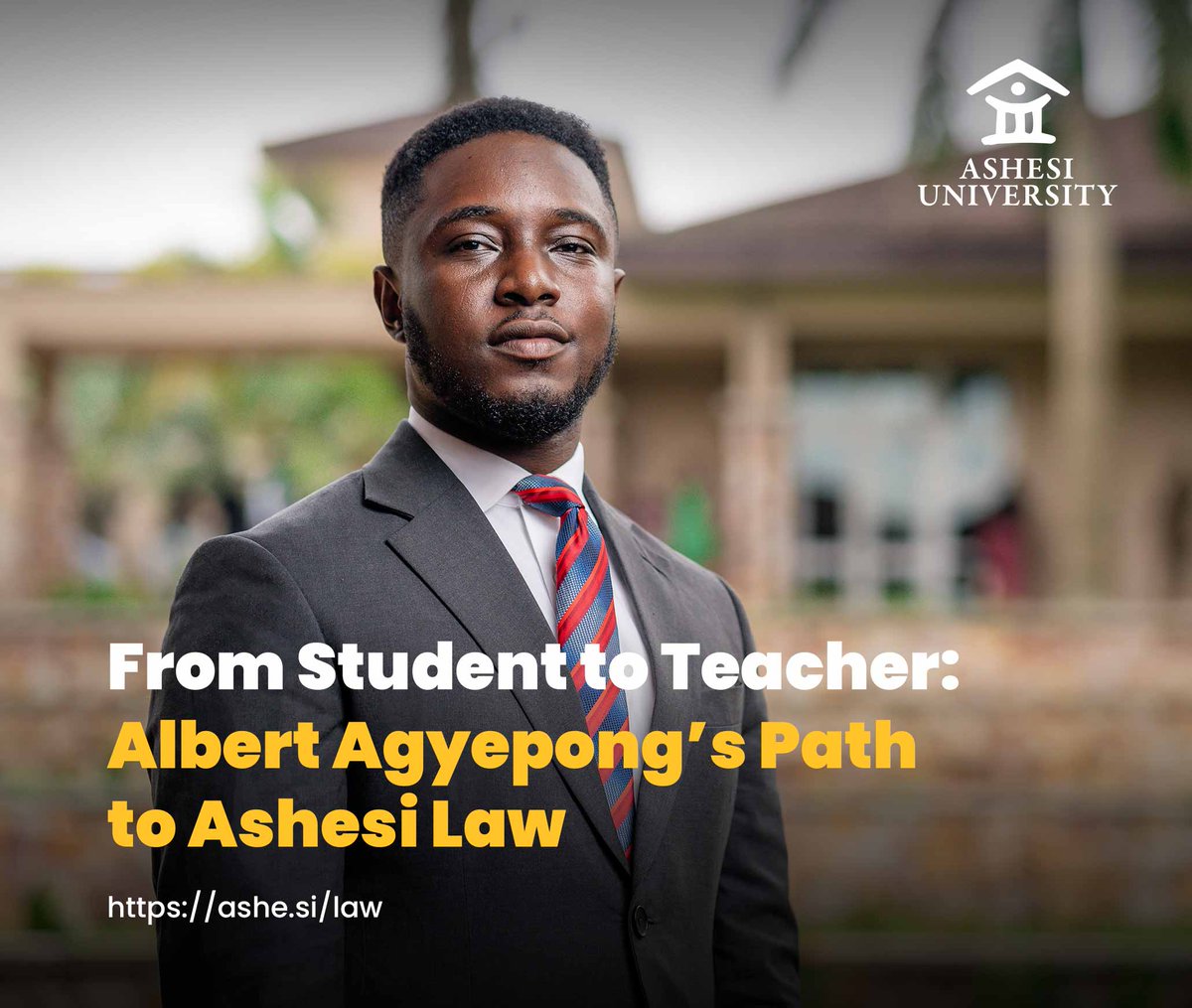 Ashesi's tweet photo. Albert Agyepong, a lawyer and Ashesi faculty member with credentials from GIMPA, Gambia Law School, and Harvard, has been looking forward to welcoming #AshesiLaw's first students. Qualified to practice in the Gambia, Ghana, and New York, Agyepong's own journey to law was filled with decisions similar to those he now helps students navigate in and beyond his classes #atAshesi. 

Read more: https://t.co/HvYn5zHaKL