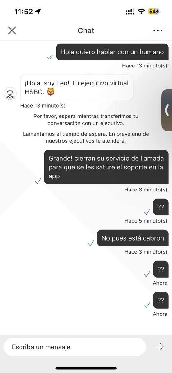 Calichemaan's tweet photo. @HSBC_MX cerró el servicio de llamada, ayer y todo el día el servicio estuvo caído y ahora no contestan dicen que fue hace 13 minutos pero realmente llevo como 25 minutos esperando 🙃🙃🙃 https://t.co/8HiUiEnx6v