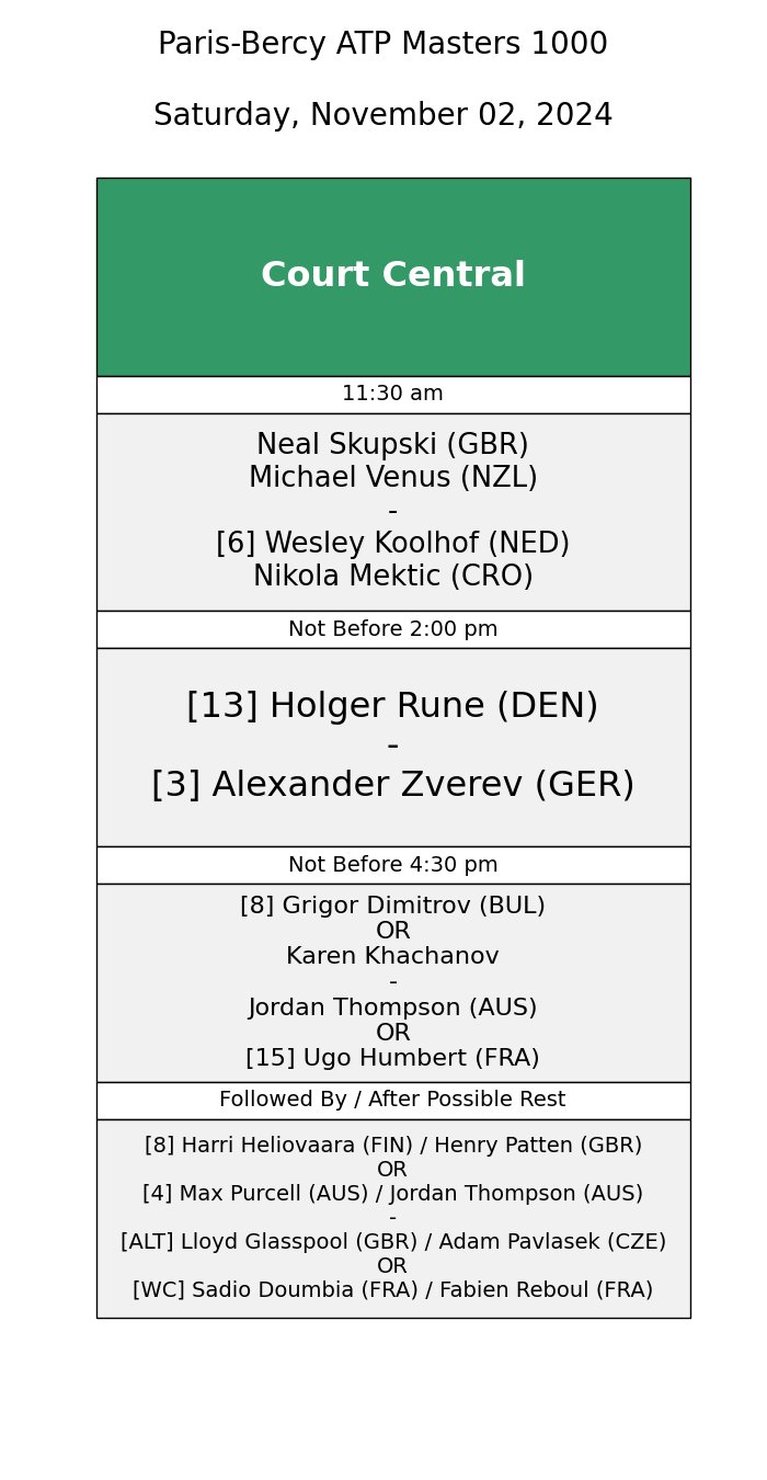 Paris masters schedule of play sale