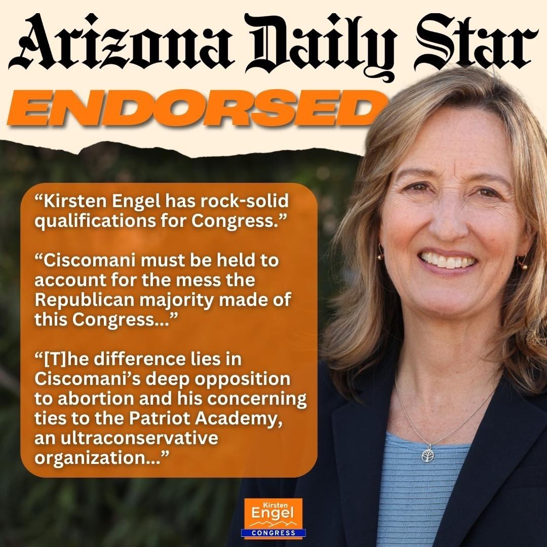 I'm honored to receive the endorsement of the <a href="/TucsonStar/">Arizona Daily Star</a>.

As your Congresswoman, I'll always put the best interests of Arizonans first!

tucson.com/opinion/editor…