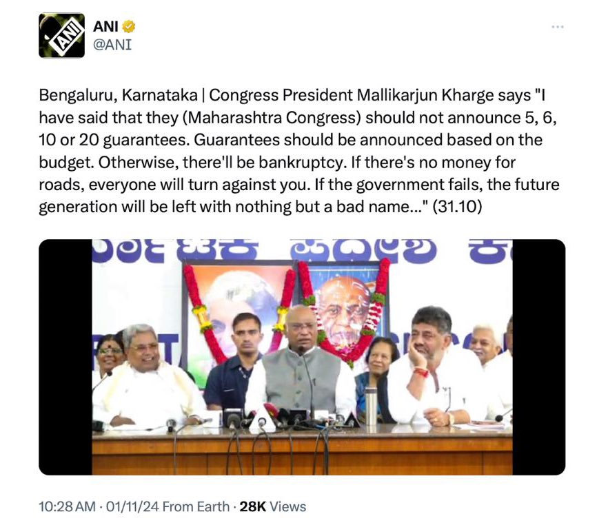 BJP4Maharashtra's tweet photo. सावधान ⚠️

काँग्रेस म्हणजे फसवणूक हे एक समीकरणच झाले आहे. निवडणुकीच्या आधी जनतेला मोठे मोठे स्वप्न दाखवायचे नंतर जनतेची फसवणूक करायची याचा अनुभव कर्नाटक, हिमाचल प्रदेश, तेलंगणा, झारखंड च्या जन���ेनं घेतला.

काँग्रेस शासित राज्यात काँग्रेसने जाहीरनाम्यात जनतेला दिलेले कोणतेच वचन पूर्ण केले नसून फक्तं स्वतःच्या तिजोऱ्या भरून राज्य दिवाळखोरीत काढले अनेक महिन्यांपासून हिमाचल प्रदेश मध्ये तर सरकारी कर्मचाऱ्यांचे पगार मिळाले नाहीत.

काँग्रेसने दिलेले वचन पूर्ण केलेच नाहीत. उलट भाजप सरकारने सुरू केलेल्या लोककल्याणकारी योजना बंद पाडल्या महाराष्ट्रात देखील ��ांचा हाच डाव आहे. लाडकी बहीण, शेतकऱ्यांना मोफत वीज, सवलतीचा एसटी प्रवास, मोफत ३ गॅस सिलिंडर अशा योजना बंद करण्यासाठी काँग्रेस एक महिन्यांपूर्वीच कोर्टात गेली होती मात्र त्यांचे हे कट कारस्थान भाजप- महायुती सरकारने हाणून पाडले.

काँग्रेस महाराष्ट्रात सत्तेत आल्यास या सर्व योजना बंद होणार असा इशारा काँग्रेसचे राष्ट्रीय अध्यक्ष मल्लिकार्जुन खरगे यांनी दिला आहे.

महाराष्ट्राच्या जनतेनं काँग्रेसचे हे कट कारस्थानं ओळखले आहे. लोकसभेच्या निवडणुकीत काँग्रेसने केलेले अपप्रचार आणि जनतेला दिलेले खोटे वचन महाराष्ट्राच्या नागरिकांच्या लक्षात आहेत. महाराष्ट्राची जनता याचे उत्तर मतदानातून देणार.

#ShameOnCongress