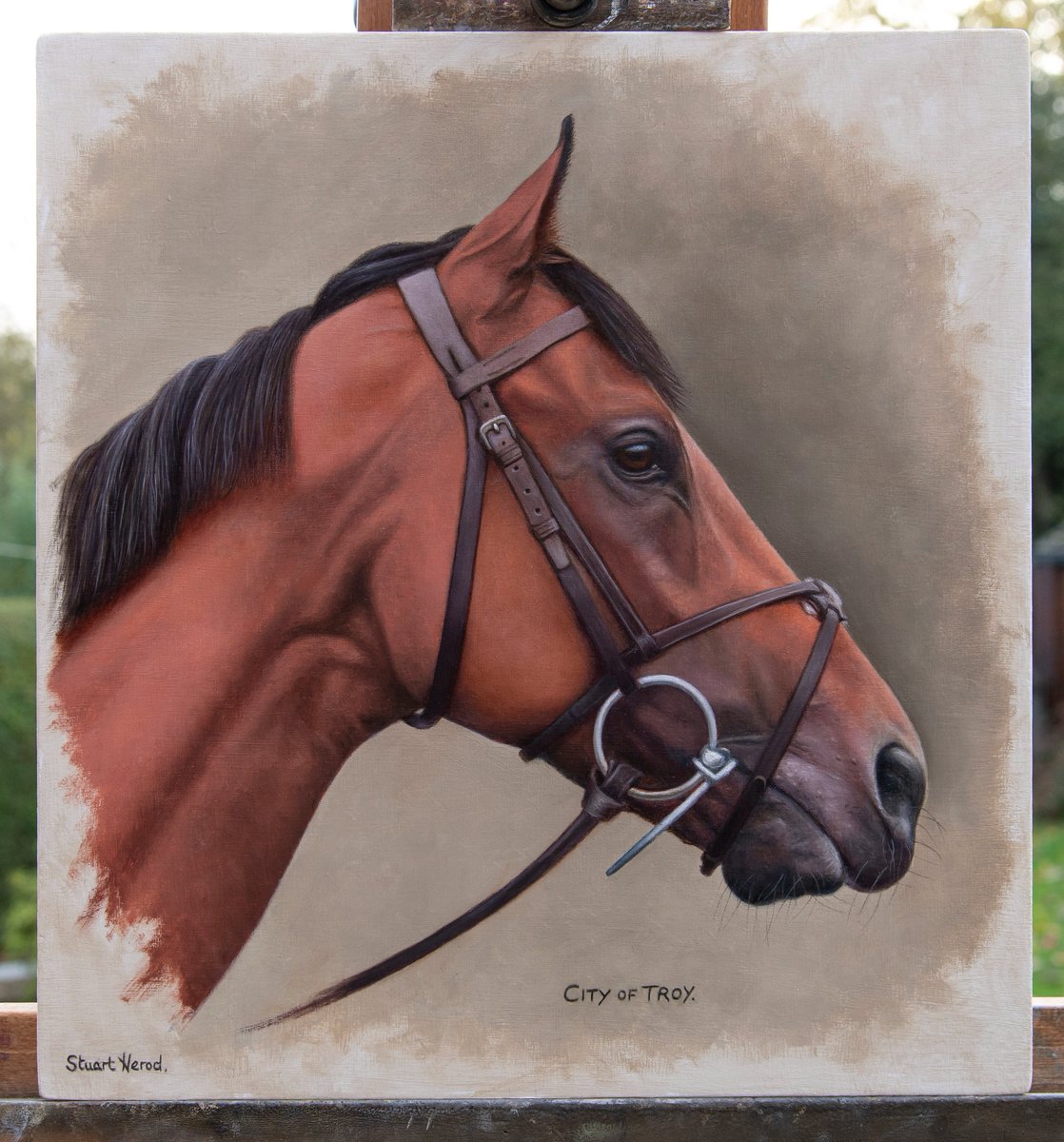 StuartHerod's tweet photo. Best of luck to City of Troy tomorrow at Del Mar. 
Here is a study portrait of him. Based on a photo I took of him, walking across the Knavesmire. Proir to him winning the Juddmonte International.
Oil on panel. 11x12 inches.
Available.
#CityofTroy #BreedersCup #Coolmore https://t.co/IVHfLQQn6Q