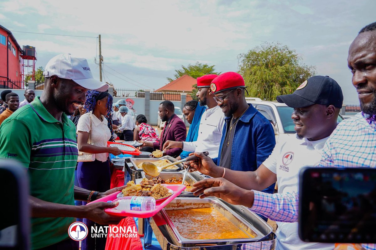 HEBobiwine's tweet photo. Following the public outcry by the starving Government Sponsored students at Makerere University, today we met over 300 of them at the @NUP_Ug Headquarters and shared food items with them to enable them mitigate their suffering. We also served them lunch. These students have gone several months without their living allowances, causing most of them to starve. 

Now organized under 'Makerere Hungry Students Association', they narrated the problems they have had to endure, including some female students being forced to engage in indecent acts trying to survive. Some students have developed ulcers, while others have fainted due to hunger and starvation. SHAME ON THE MUSEVENI REGIME. Each day we see scandal after scandal involving billions of shillings, yet the regime can't find money to feed the few government sponsored students!! How can we build for the future, while students go through such indignity and humiliation? How are they expected to study under the weight of hunger? 

As always, the police tried to block this activity by ordering students not to come or risk being suspended! We are glad that many students decided to come and pick the little relief we had to offer despite the intimidation. The regime will always find the money to deploy and block our activities, but they can't find money to solve the problems causing the discontent! SHAME! We shall only get ourselves out of this crisis by removing a regime that has zero regard for the people!