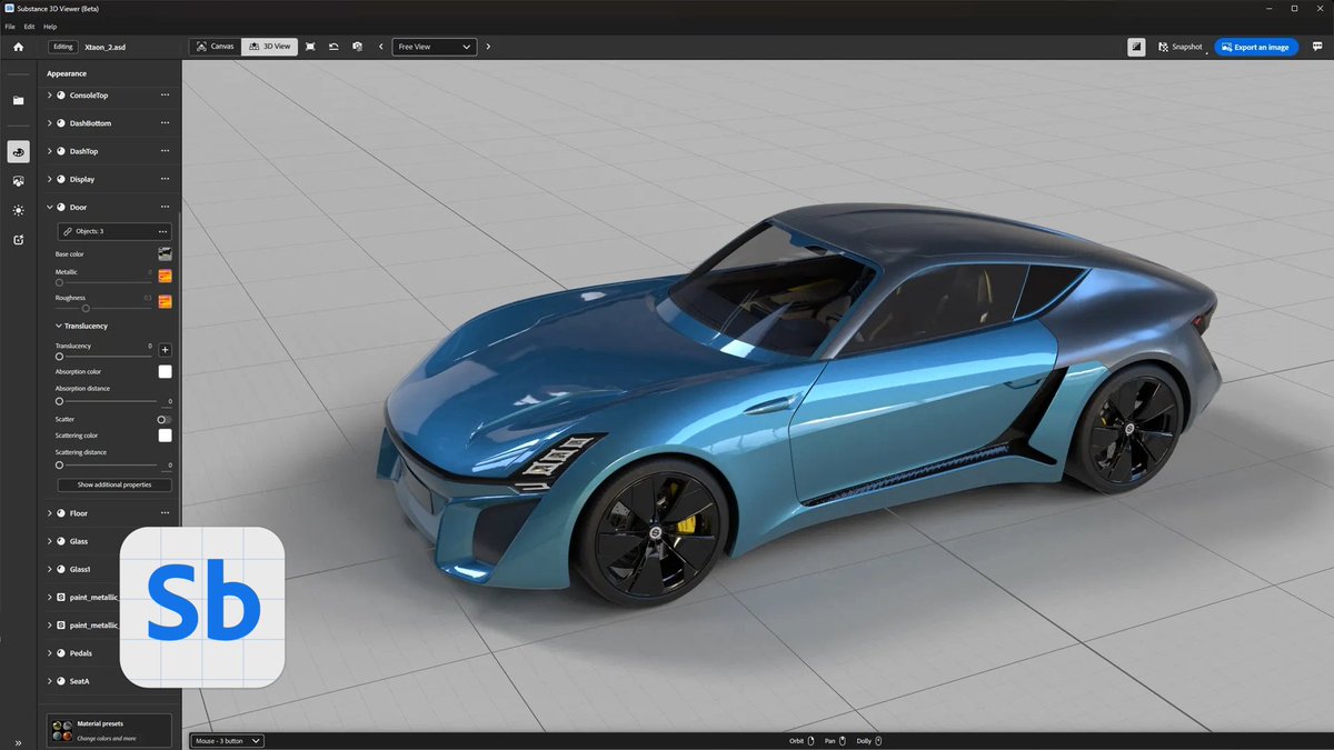 Substance3D's tweet image. October brought big updates for 3D! The new #Substance3DViewer (beta) app launched at #AdobeMAX, making it easier to view &amp;amp; export 3D files. 

#Substance3DModeler’s new primitives workflow is also here, designed for flexible non-destructive modeling. 

adobe.ly/3NOAqMG