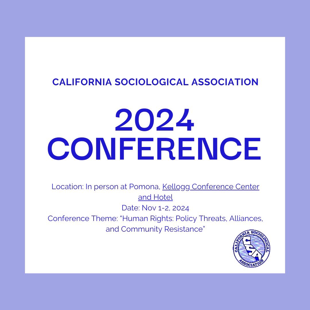 Happy first day of CSA! 

This year, the CSA conference will take place in person on November 1st-2nd at the Kellogg Conference Center and Hotel in Pomona. We look forward to seeing you there! 

#CSA2024 #Sociology #SociologyConference #Research