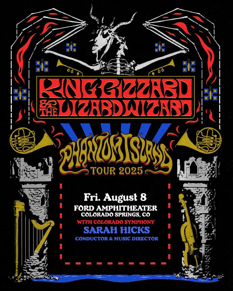 FordAmpCOS's tweet photo. One of the most dynamic bands around, King Gizzard &amp; The Lizard Wizard are live Friday, August 8 with Sarah Hicks, Conductor &amp; Music Director and the Colorado Symphony 🤘🎻 #FordAmphitheater #Colorado

Your tickets await at https://t.co/zQxoVna0sQ 🎟

https://t.co/ChOaHuRiDR https://t.co/cqLOSkyq9a