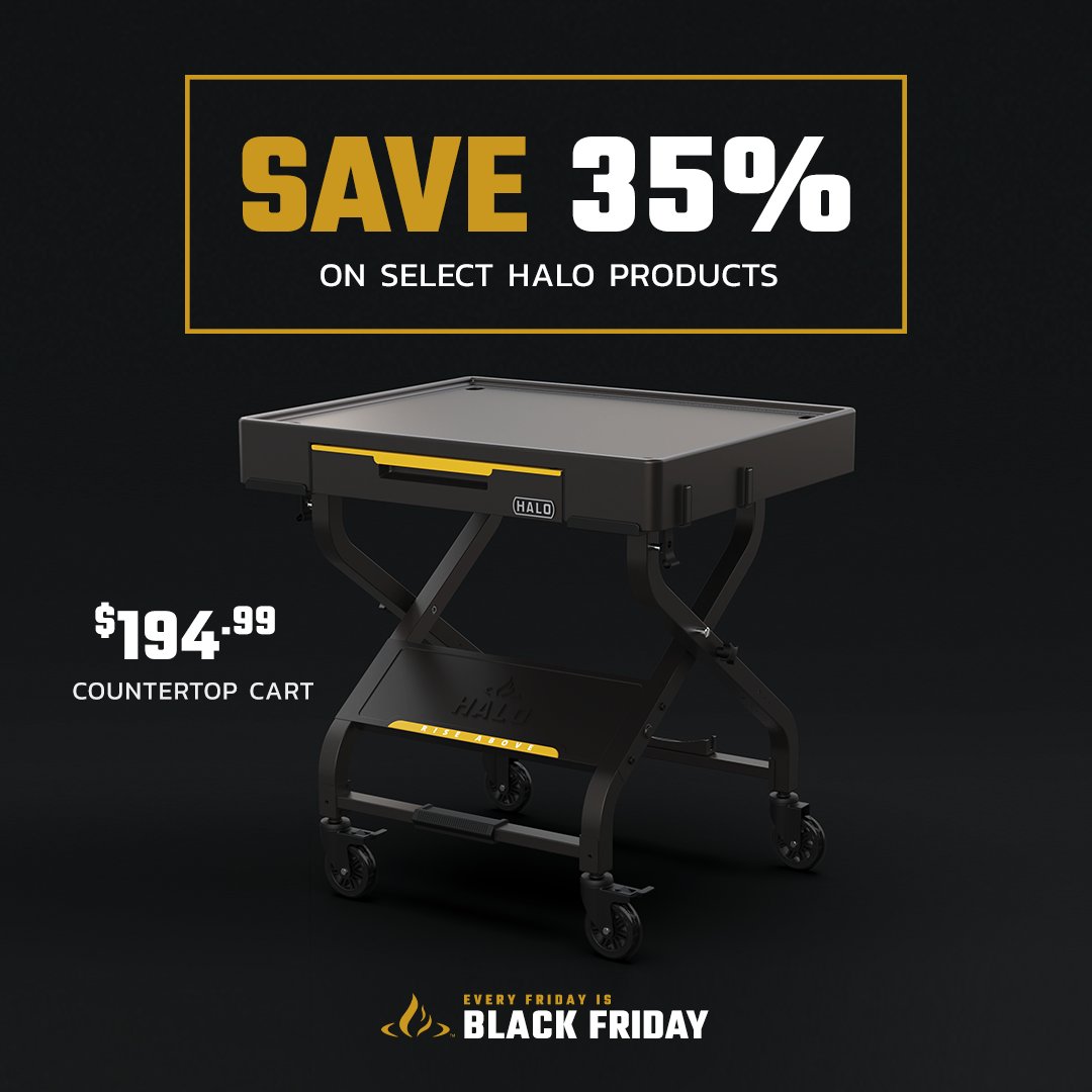 HALO_PG's tweet photo. Kick off November with an amazing 35% OFF our Countertop Cart! 🙌 The perfect solution for your smaller outdoor cooking appliances, whether it’s your pizza oven, griddle, or pellet grill. Upgrade your outdoor setup with a sleek, sturdy cart that’s ready to roll when you are! https://t.co/4ErSq0s44f