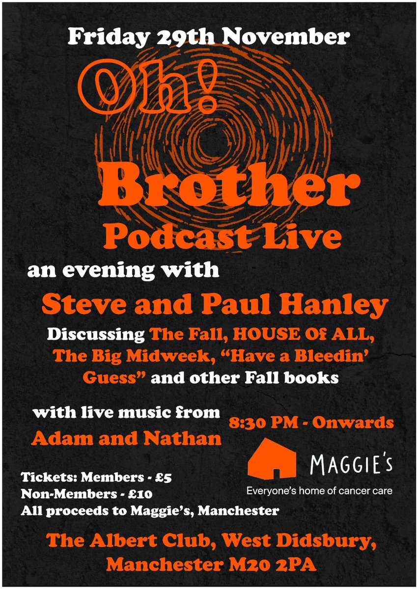 OhBrotherShow's tweet image. More news! Why not come to see the podcast live in Didsbury? It promises to be a great evening. Get your tickets from linktr.ee/ohbrothershow. We’ll see you down there!